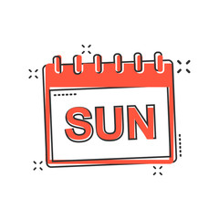 Vector cartoon sunday calendar page icon in comic style. Calendar sign illustration pictogram. Sunday agenda business splash effect concept.