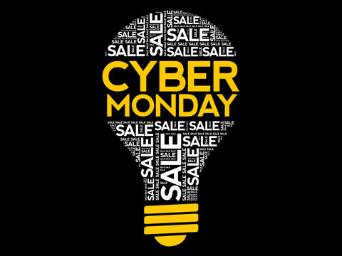 Cyber Monday bulb word cloud, business concept background