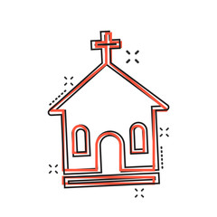Vector cartoon church sanctuary icon in comic style. Chapel sign illustration pictogram. Church business splash effect concept.