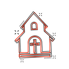 Vector cartoon church sanctuary icon in comic style. Chapel sign illustration pictogram. Church business splash effect concept.