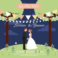 couple wedding holding hands in park save the date card