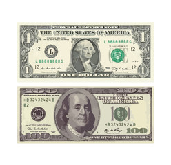 a hundred-dollar and one-dollar bill. vector illustration