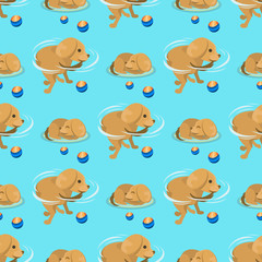 Playing dog character funny purebred puppy comic happy mammal breed animal character seamless pattern background vector illustration.