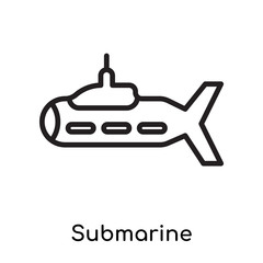 Submarine icon vector sign and symbol isolated on white background, Submarine logo concept, outline symbol, linear sign