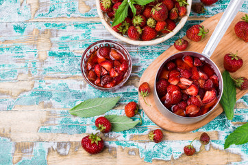 Slices of red strawberries