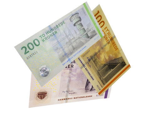 Danish crown banknotes  arrow composition  dkk