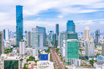 Obraz premium Bangkok business district cityscape with skyscraper, Thailand