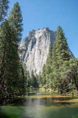 El Capitan rock formation and the Merced River in Yosemite National Park, California.