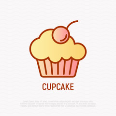 Cupcake with berry thin line icon. Modern vector illustration of bakery.