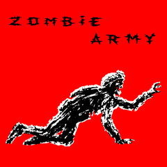 Black silhouette a zombie soldier in helmet is creeps on all fours. Vector illustration.