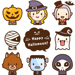 ハロウィンのかわいいモンスター ハッピーハロウィン 顔 丸 フラットアイコン セット Wall Mural Natsumi Saito ハロウィンのかわいいモンスター ハッピーハロウィン 顔 丸 フラットアイコン セット Wall Mural Natsumi Saito