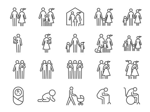 Family icon set. Included icons as people, parents, home, child, children, pet and more.