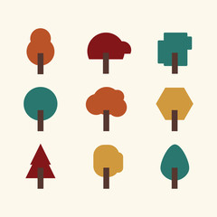 Set of flat simple tree for autumn season vector icon collection