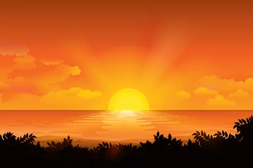 Fotobehang Zonsondergang aan de horizon over het zeelandschap. vector illustratie © Manovector