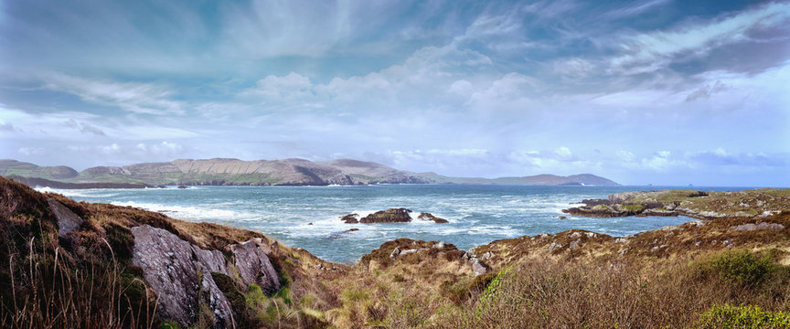 Beautiful panoramic landscape with rocks and ocean shore