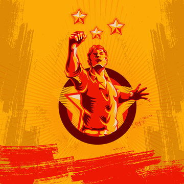 Revolution Poster Propaganda Background Style. Protest fist. Retro revolution poster design. 