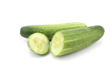 green cucumber on white background