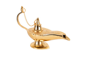 Fototapeta na wymiar Arabian brass magic lamp on white backgorund