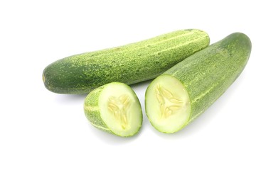 green cucumber on white background