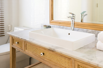 Modern wash basin sink and faucet in bathroom