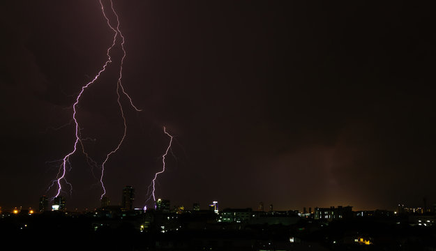 lightning storm over city