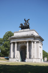 Fototapeta na wymiar London, United Kingdom - June 26, 2018 : Wellington Arch in Hyde Park
