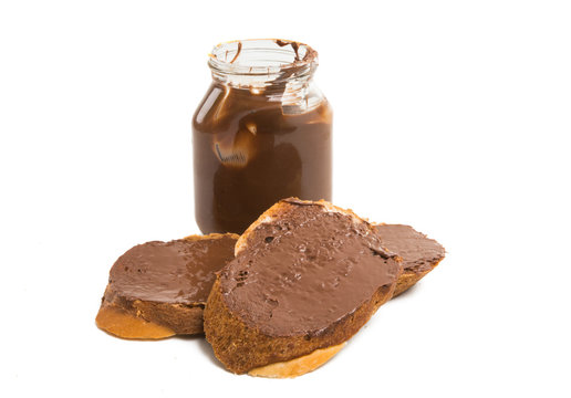 toast with chocolate paste isolated