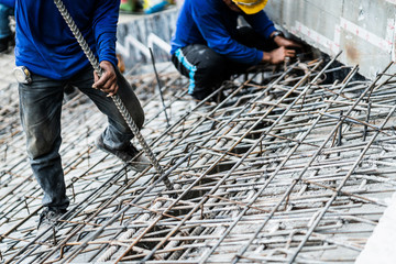 worker made floor construction with wire iron rod