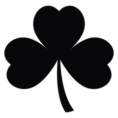 A black and white silhouette of a three leaf clover