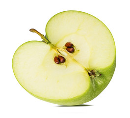 Fresh half green apple isolated on white background with clipping path