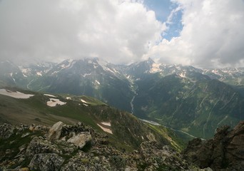 Naklejka premium The view from peak Orlyonok of the Caucasus mountains, Arkhyz