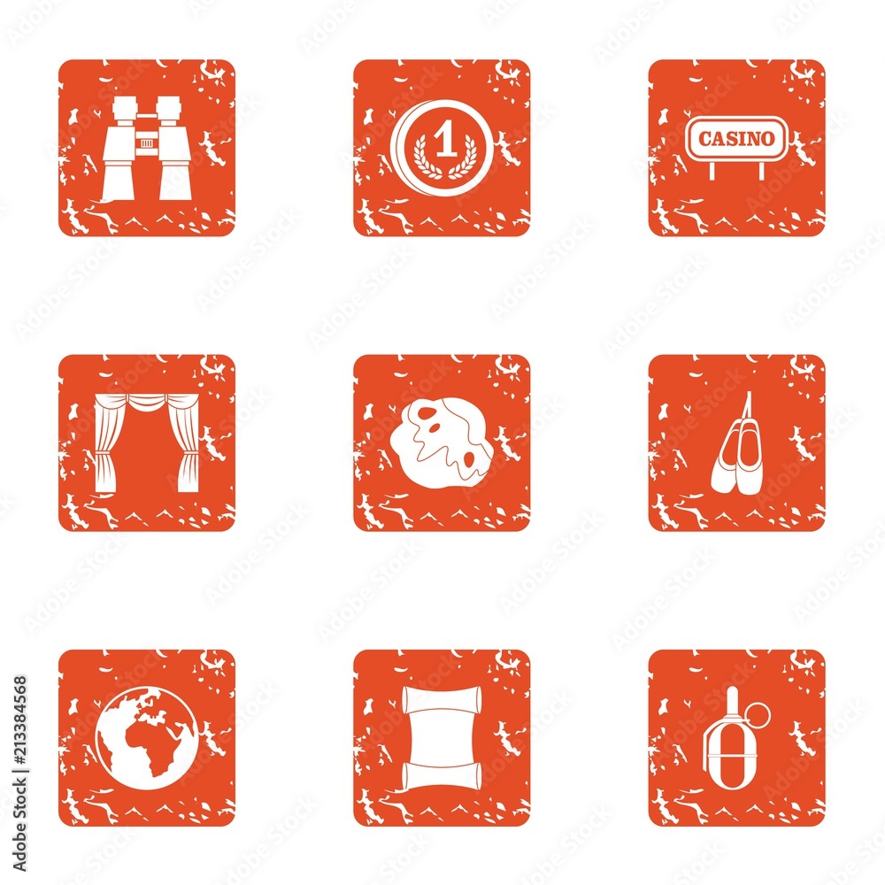 Poster scene of action icons set. grunge set of 9 scene of action vector icons for web isolated on white ba