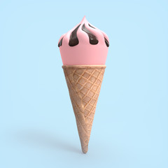 Strawberry icecream 3D illustration isolated on blue BG