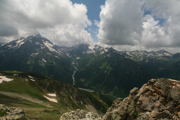 The view from peak Orlyonok of the Caucasus mountains, Arkhyz