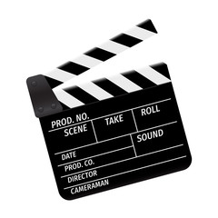Obraz premium Clapperboard - movie clapper vector. Open black clapper board for the action scene or filming and shooting movie. Cinéma. Filmklappe geöffnet und leer.