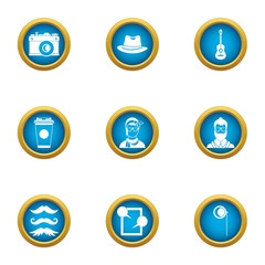 Longhair icons set. Flat set of 9 longhair vector icons for web isolated on white background