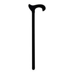 A black and white silhouette of a walking stick