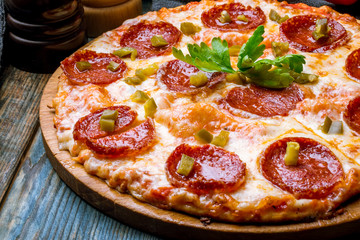 Pepperoni pizza on plate