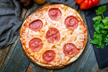 Pepperoni pizza on plate