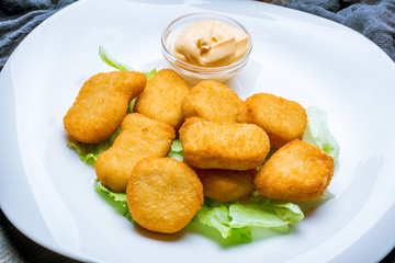 Fried chicken nuggets with sause