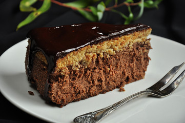 Mocha cheesecake on a white plate