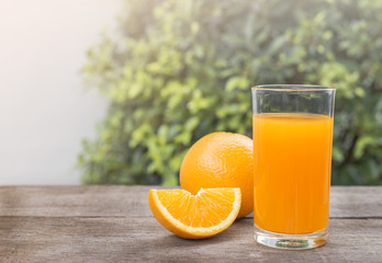 Orange and orange juice in the glass.