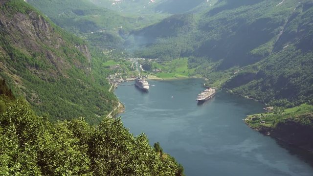 Geiranger fjord area, Norway. Aerial view at summer time.
