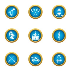 Medieval takeover icons set. Flat set of 9 medieval takeover vector icons for web isolated on white background