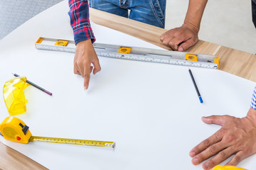 Engineer workspace desk background top view