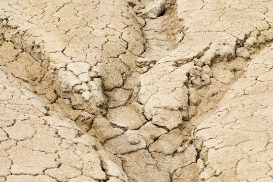 cracks and dry ditches remains in an arid landscape environmental disaster drought concept 