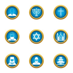 Choice of religion icons set. Flat set of 9 choice of religion vector icons for web isolated on white background