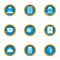 Hotel business icons set. Flat set of 9 hotel business vector icons for web isolated on white background