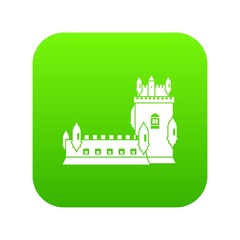 History castle icon green vector isolated on white background