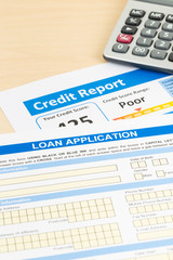 Fototapeta premium Loan application form poor credit score with calculator